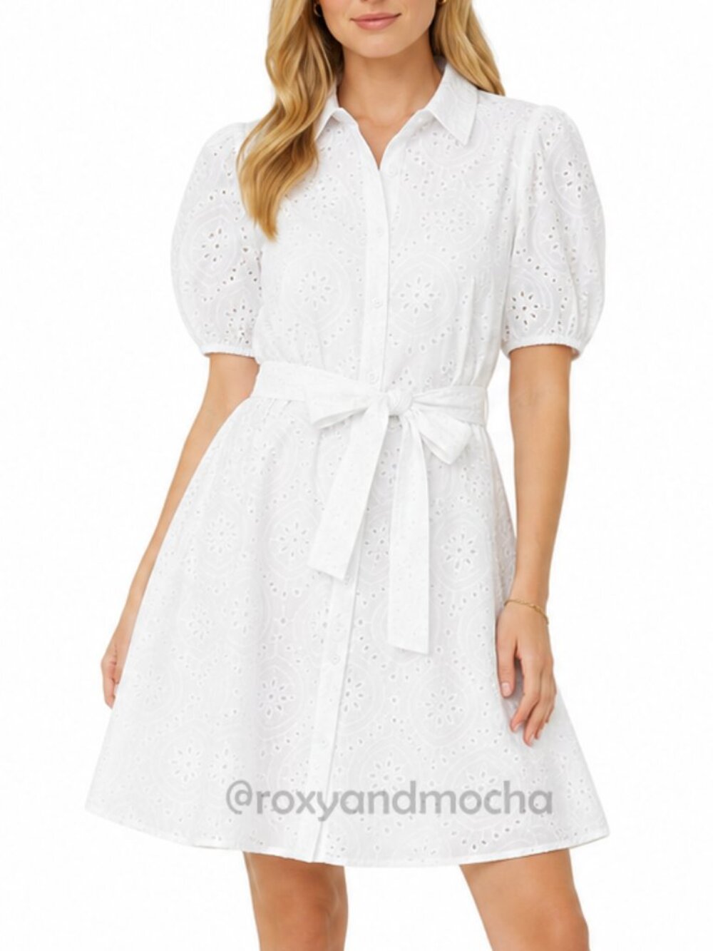 Ophelia Roe Eyelet Shirt Dress NWT Pockets size Large L White Button Down